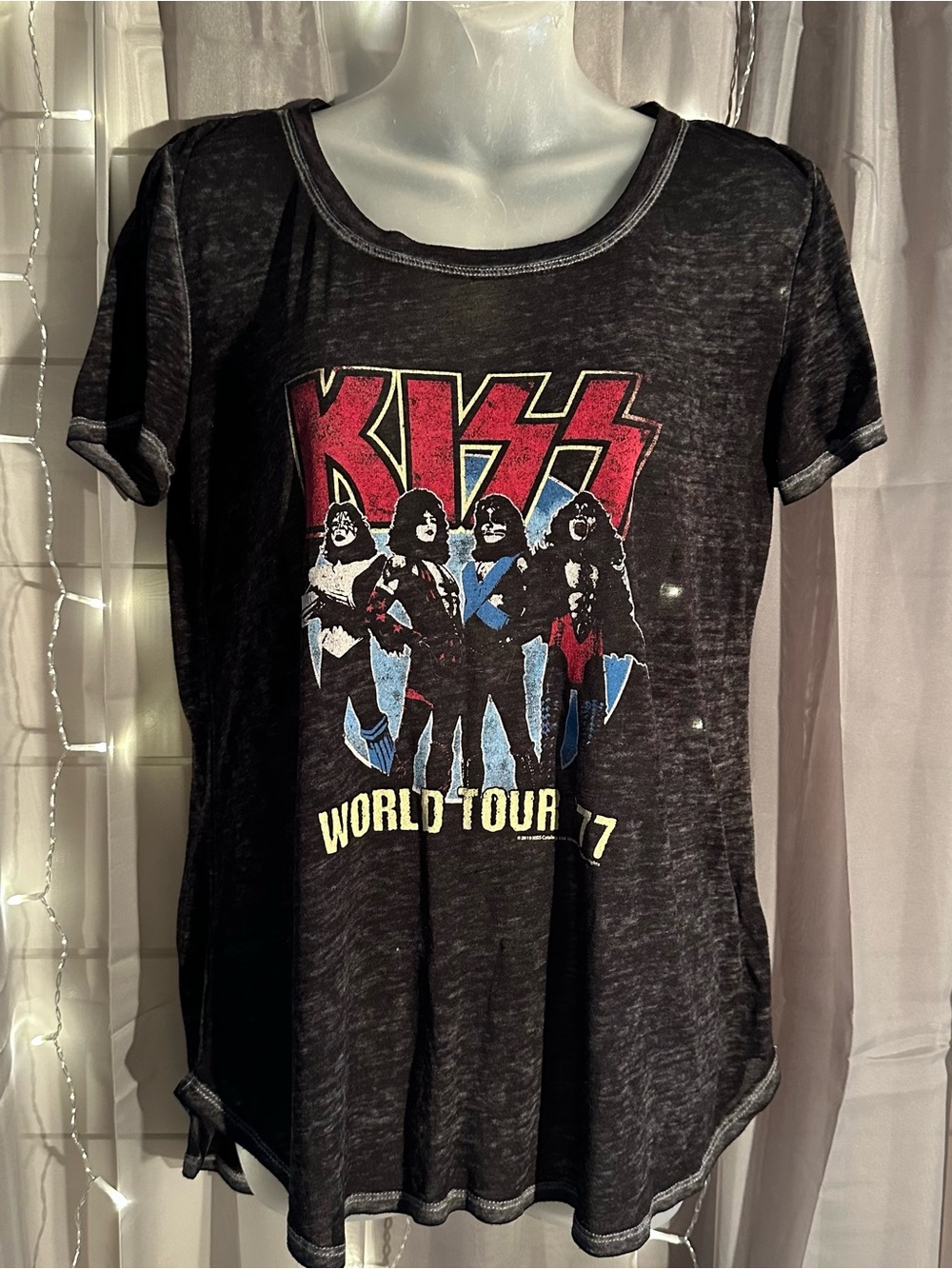 Maurice‘s kiss world tour 1977 black sheer loose fitting baggy T-shirt Sz S